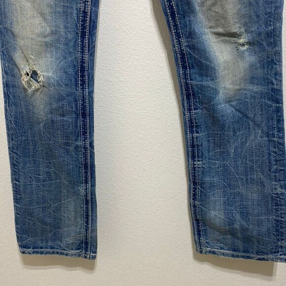 Distressed Rock Revival Helmet Size 31 Straight Embroidered Light Wash Jeans - Picture 4 of 12